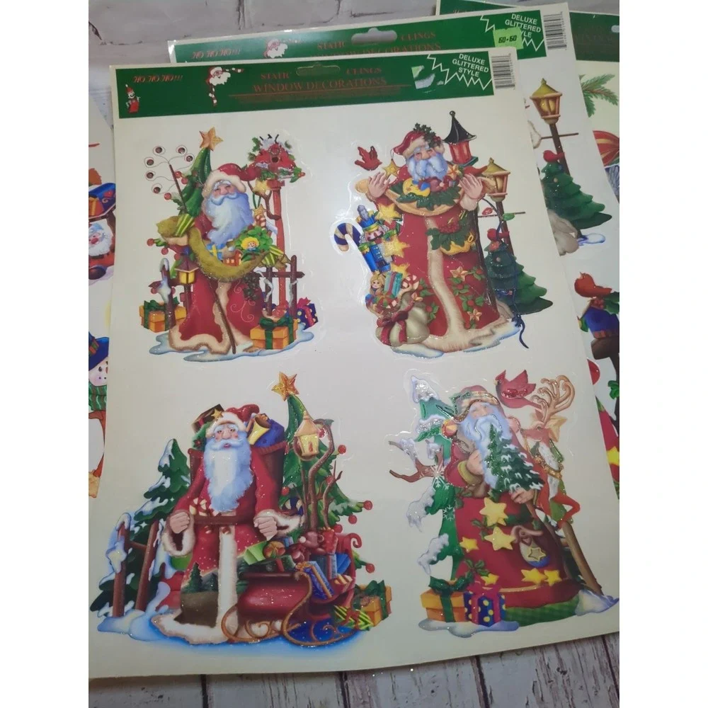 Vintage Lot of Christmas Holiday Window Static Cling 8 Sheets New & Used